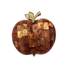 Liz Claiborne Gold Tone Tinted Burgundy Pink Peach Mosaic Apple Brooch Pin